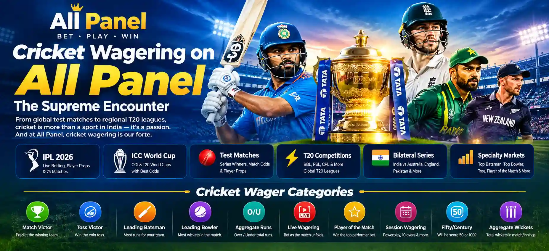 All Panel cricket wagering and betting platform banner