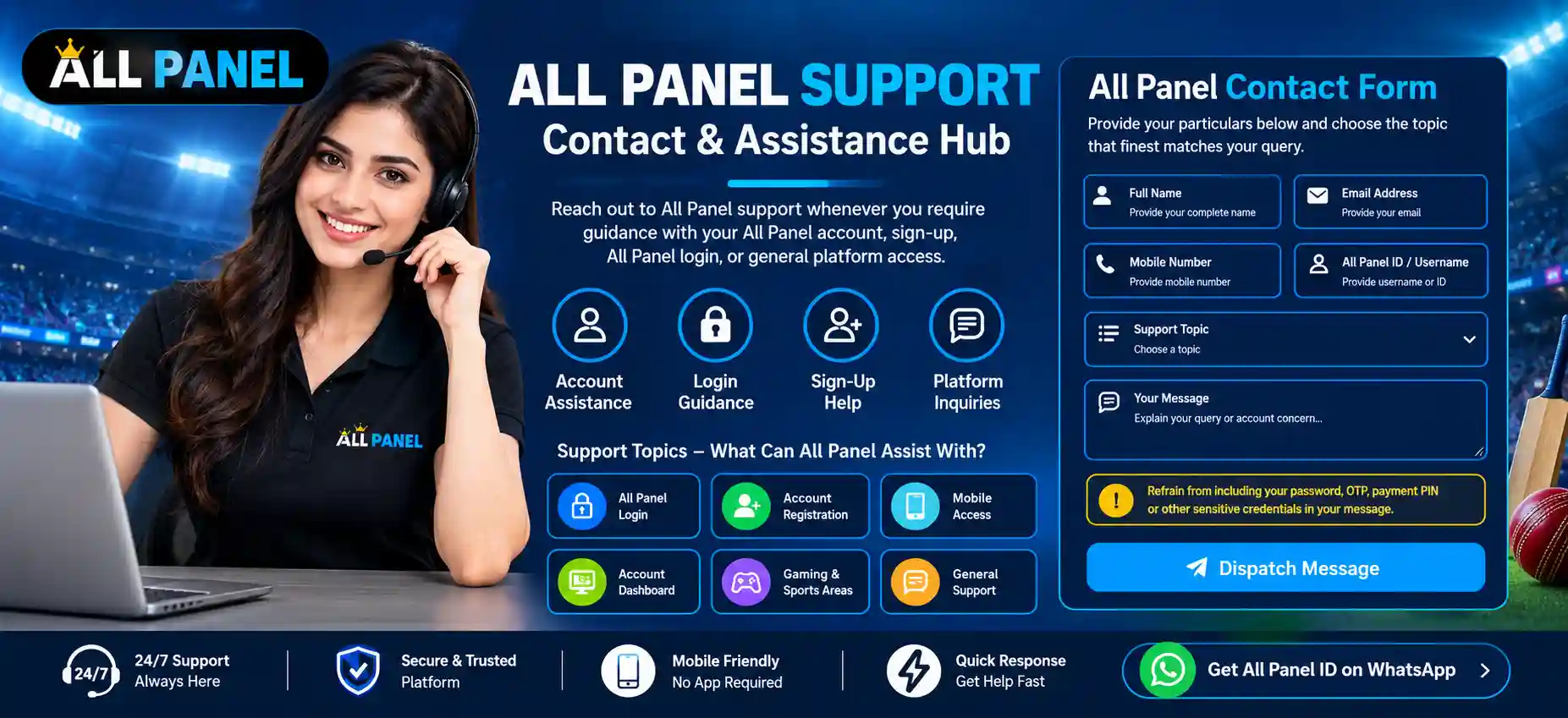 All Panel support contact and assistance for login registration and account help